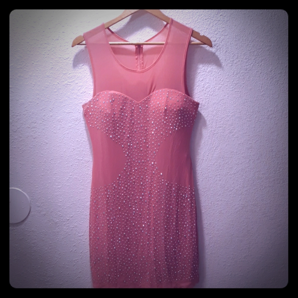 Pretty Pink Rhinestone Zip Up Dress